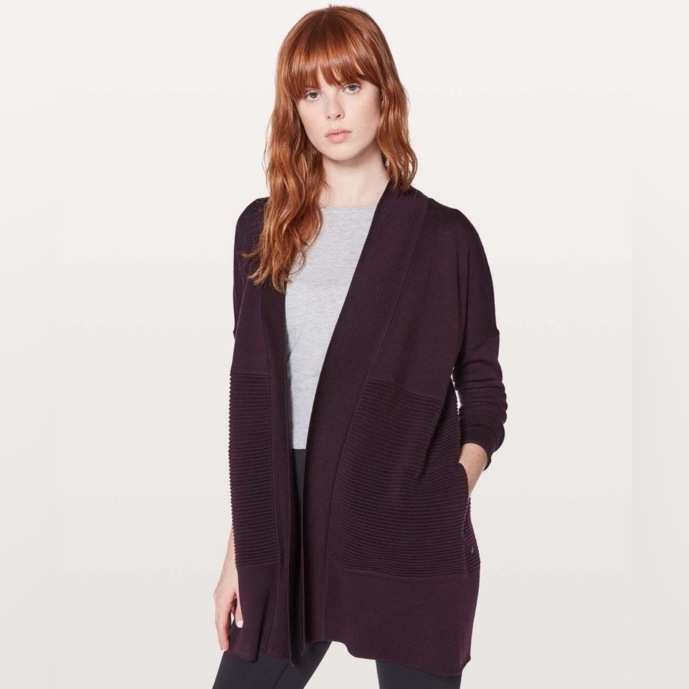 Lululemon Sit In Lotus Wrap II Cardigan Black Cherry Merino Wool XS/S